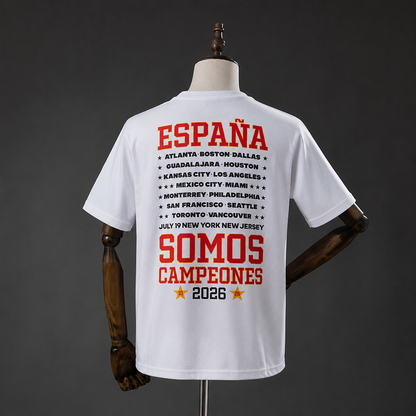 Camiseta España "We Are Champions" 2026 – Blanca (Modelo 2)