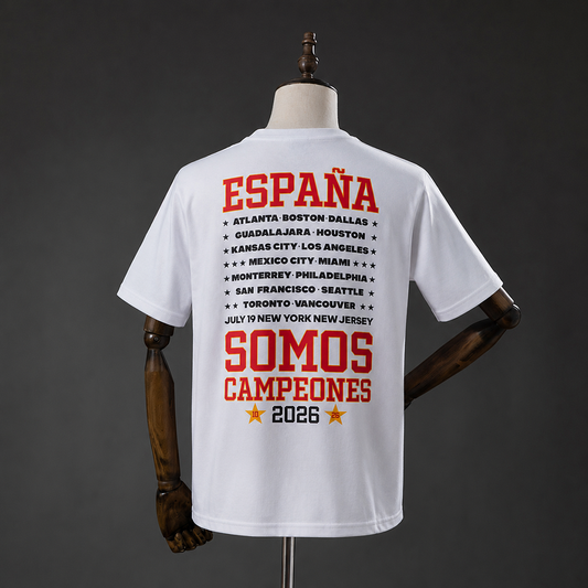 Camiseta España "We Are Champions" 2026 – Blanca (Modelo 2)