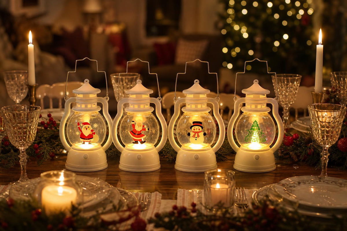 LED Christmas lanterns as a dinner table centerpiece